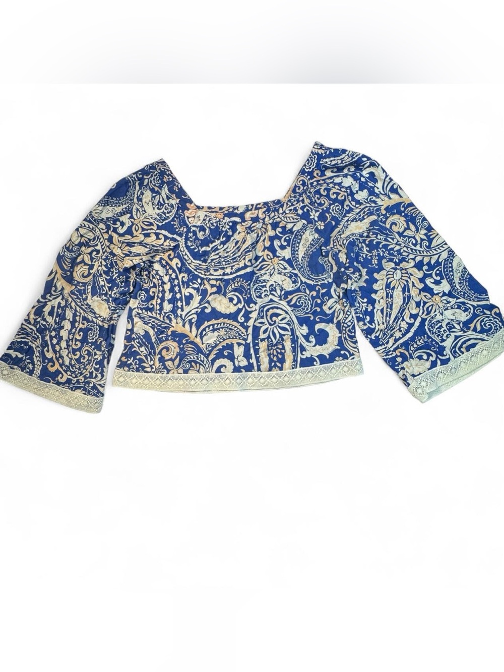 Nicole Miller Blue White Crop Top Lace Women's Small Boho Festival Y2K Coquette